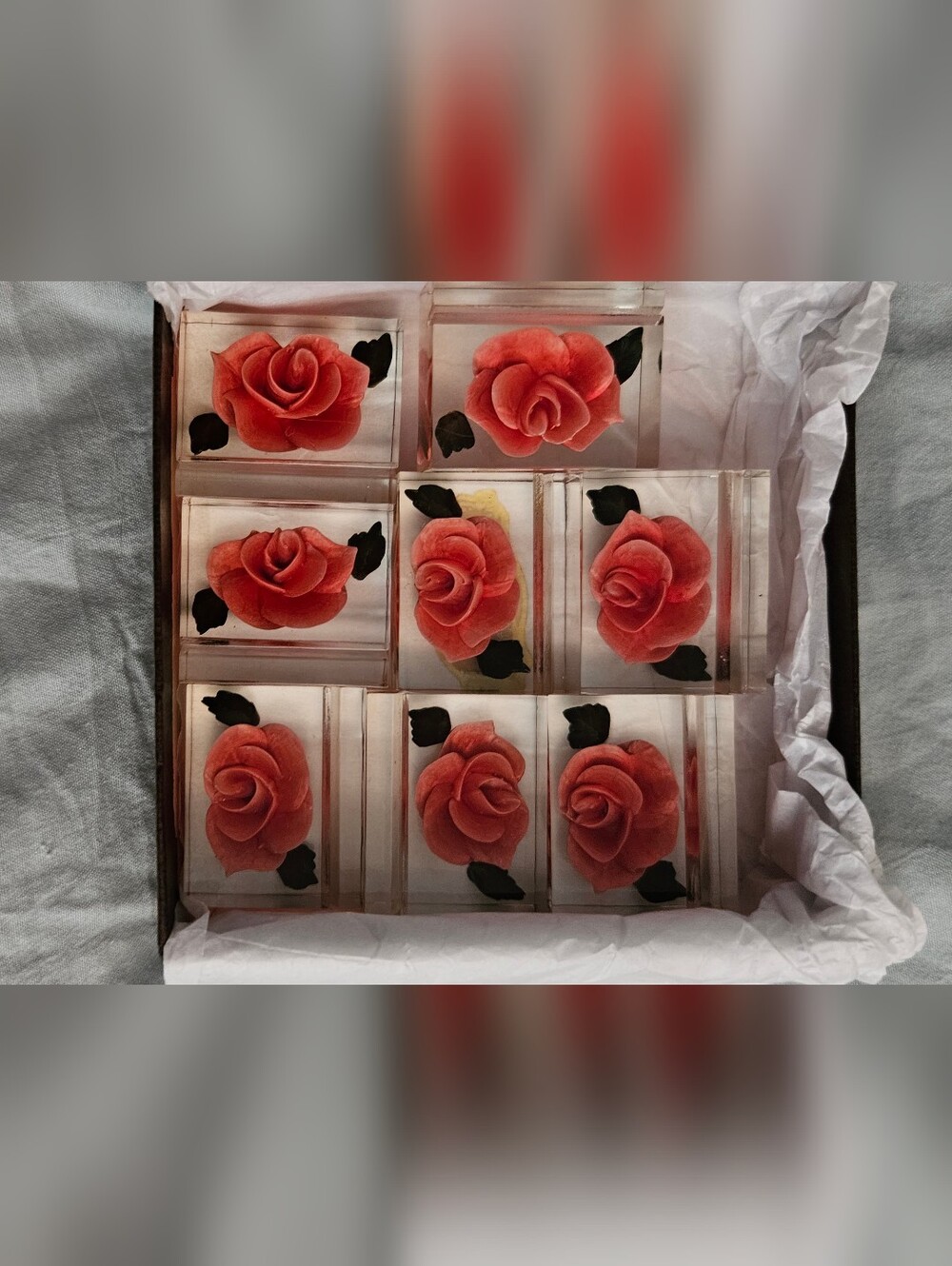 Decorative Reverse Painted Name Card Holders with Coral Rose Accents 12
